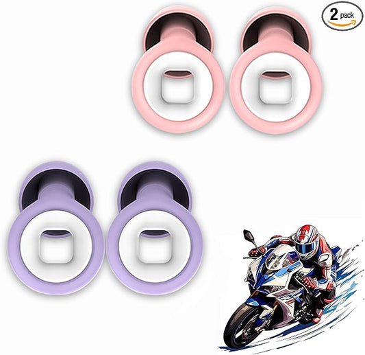 Motorcycle Ear Plugs, Moto Ear Plugs, 27dB Noise Cancelling air Plugs Motorcycle, Reusable Washable Motorcycle Ear Protection (2Pairs Purple + Pink, One Size)