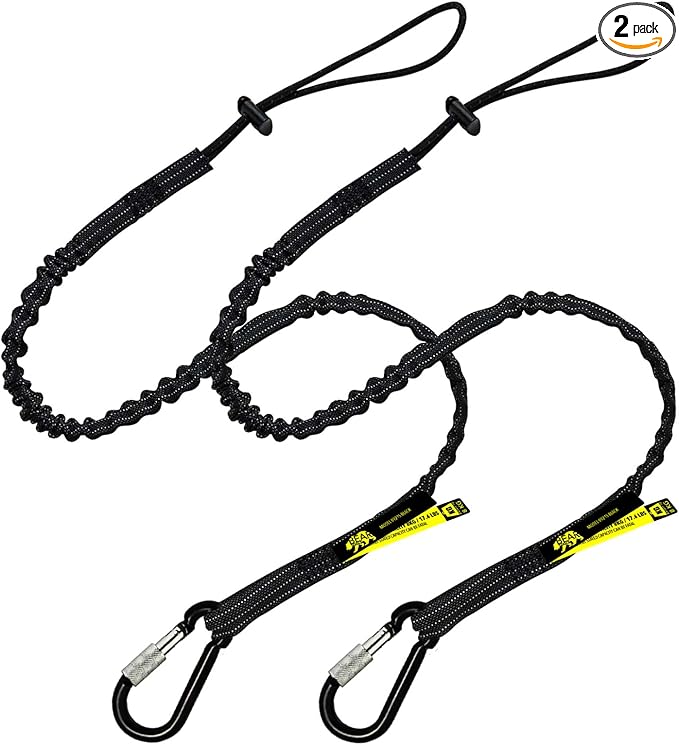 BearTOOLS Tool Lanyard with Single Carabiner and Adjustable Loop End, Standard Length, Maximum Weight Limit 8KG / 17.6lb, Aluminum Screw Lock Carabiner with Shock Cord Stopper, 0922S (2 Pack)