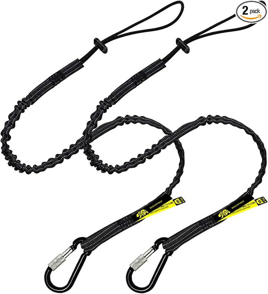 BearTOOLS Tool Lanyard with Single Carabiner and Adjustable Loop End, Standard Length, Maximum Weight Limit 8KG / 17.6lb, Aluminum Screw Lock Carabiner with Shock Cord Stopper, 0922S (2 Pack)