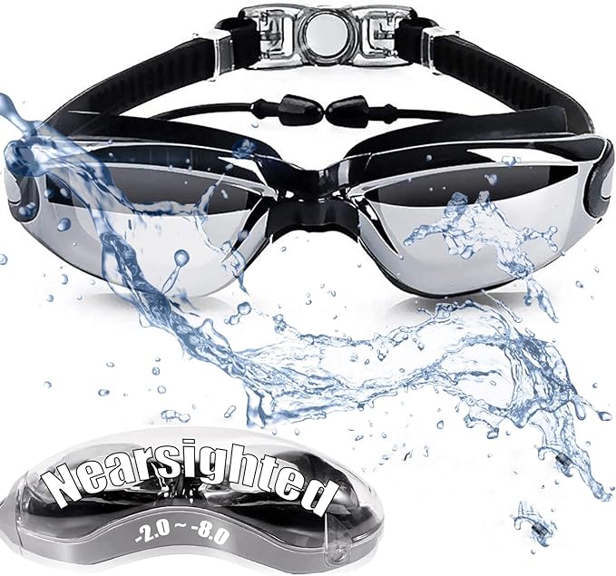 Nearsighted Swim Goggles -2.0D to -8.0D,Anti Fog Shortsighted Swimming Goggles with Clear Lens No Leak UV Protection