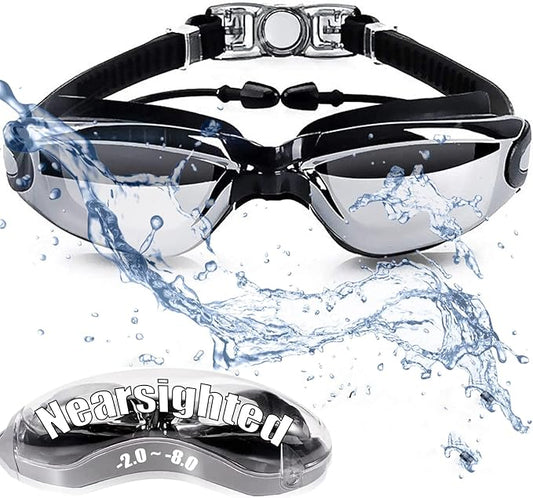 Nearsighted Swim Goggles -2.0D to -8.0D,Anti Fog Shortsighted Swimming Goggles with Clear Lens No Leak UV Protection