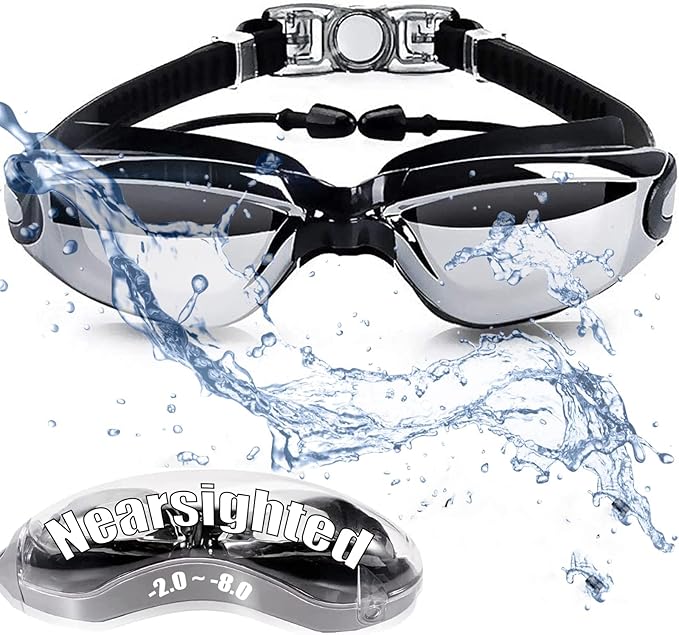 Nearsighted Swim Goggles -2.0D to -8.0D,Anti Fog Shortsighted Swimming Goggles with Clear Lens No Leak UV Protection