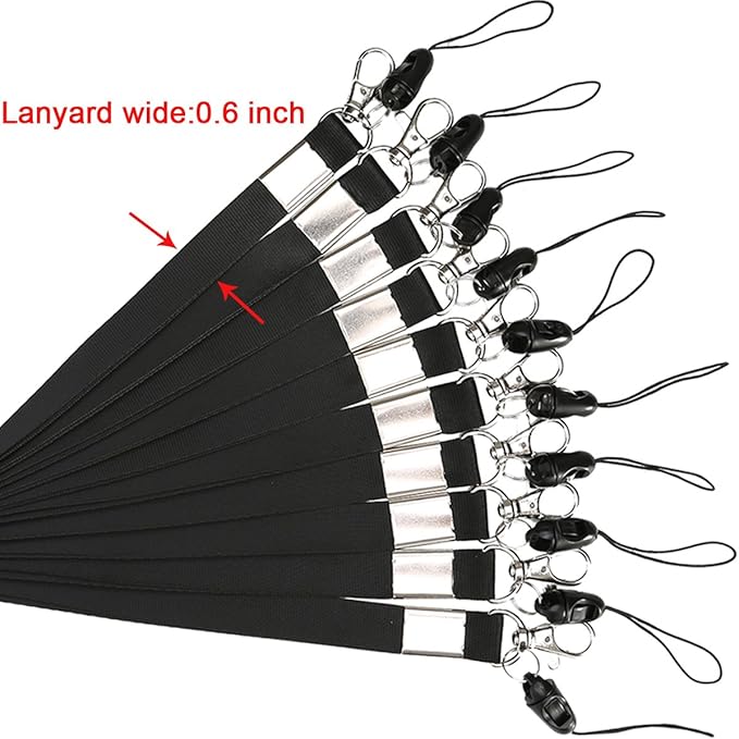 YOUOWO Neck Office Nylon Woven Black Lanyards For Badges Holders with J-Hook Enhanced Model Hook,Ether Ideal Lanyards For ID Name Badges,Keys,Cell Phone,USB,Whistles,Pack of 10