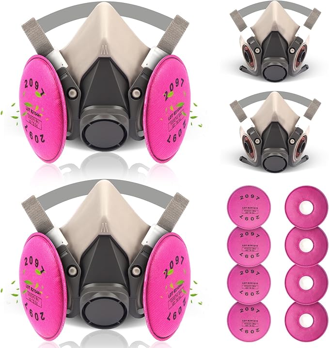 Reusable Half Facepiece Respirator Mask Set Against Organic Vapors,Dust,Asbestos, Painting,Welding,Sanding,Cutting