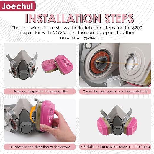 3 Pair 6PCS Respirator Cartridges - 60926 Respirator Filters for 6000 7000 FF-400 Series Respirator, Gas Mask Filters for Organic Vapor, Dust, Ammonia, Methylamine, Formaldehyde, Hydrogen Chloride