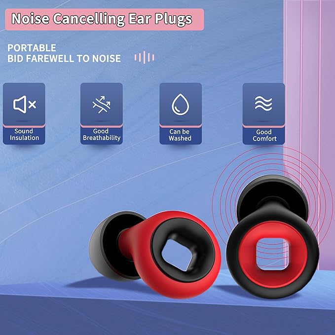 Motorcycle Ear Plugs, Moto Ear Plugs, 27dB Noise Cancelling air Plugs Motorcycle, Reusable Washable Motorcycle Ear Protection (2Pairs Black with Red + Black with White, One Size)