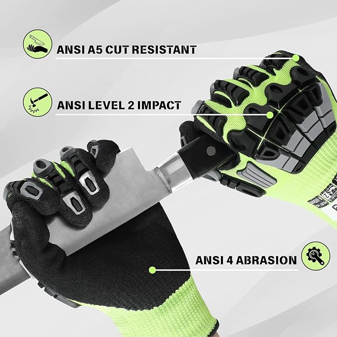 Work Gloves Men Women, A5 Cut Resistant Gloves, Impact Gloves, Heavy Duty Work Glove with Grip, Touch Screen Mens Work Gloves