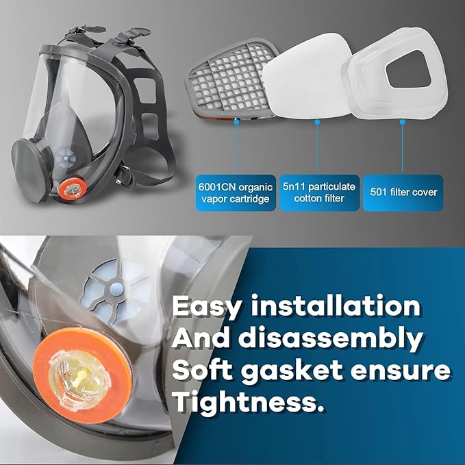 Full Face Respirator Mask, 6800 Reusable Respirator Mask with Filters, Anti-fog, Ideal for Paint, Spray, Dust