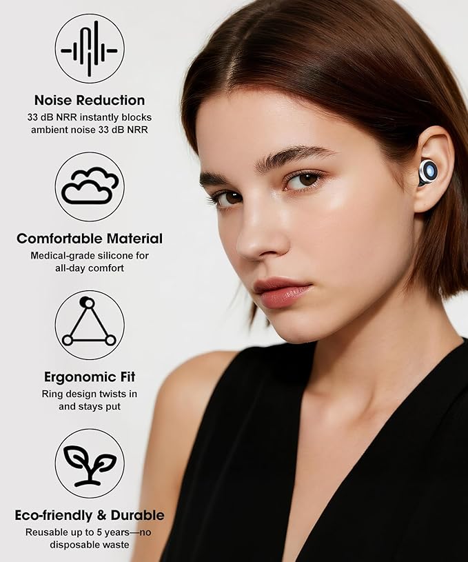 Ear Plugs for Sleeping, 30dB Noise Canceling Reusable Silicone Ear Plugs,8 Eartips with Portable Box, Perfect for Concerts,Snoring, Study, Sleep and Travel