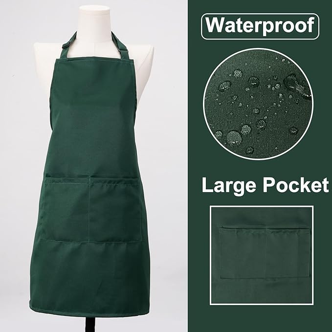 Kitchen Bib Apron for Women Men with Pockets Chef Art Aprons for Cooking Painting Pottery Ceramics