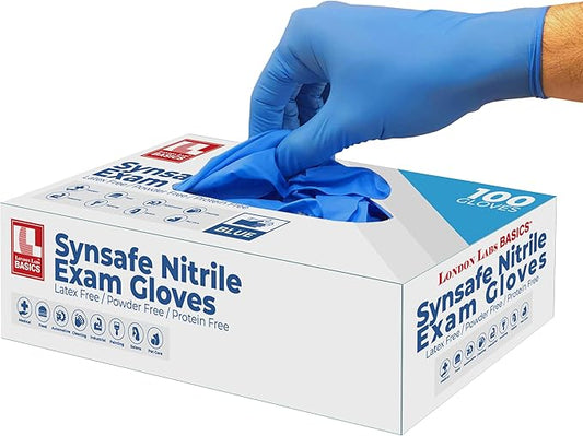 Synsafe 4 Mil - Blue Nitrile Exam Gloves –Disposable Latex Free & Powder Free – Extra Strong, Rubber Gloves