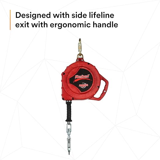 3M Protecta Rebel 3590550 Self Retracting Lifeline, 50' Galvanized Cable, Thermoplastic Housing, Carabiner, 420 lb Capacity, Red