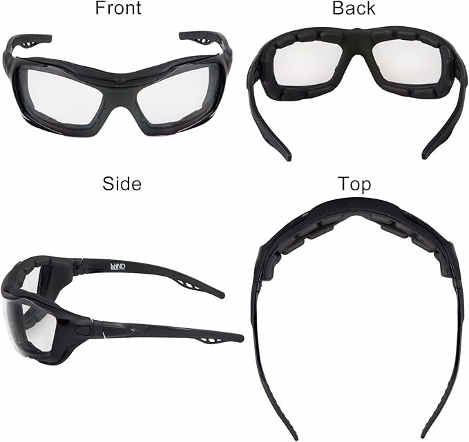 WYND Blocker Motorcycle Riding Glasses Extreme Sports Wrap Sunglasses (Black/Clear)