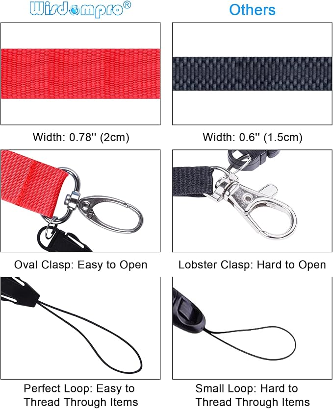 Wisdompro Office Lanyard, 5pcs 23 inch Polyester Neck Strap with Oval Clasp and Detachable Buckle for iPod, Phones, Camera, USB, Key, Keychain, ID Name Tag Badge Holder - Watermelon Red