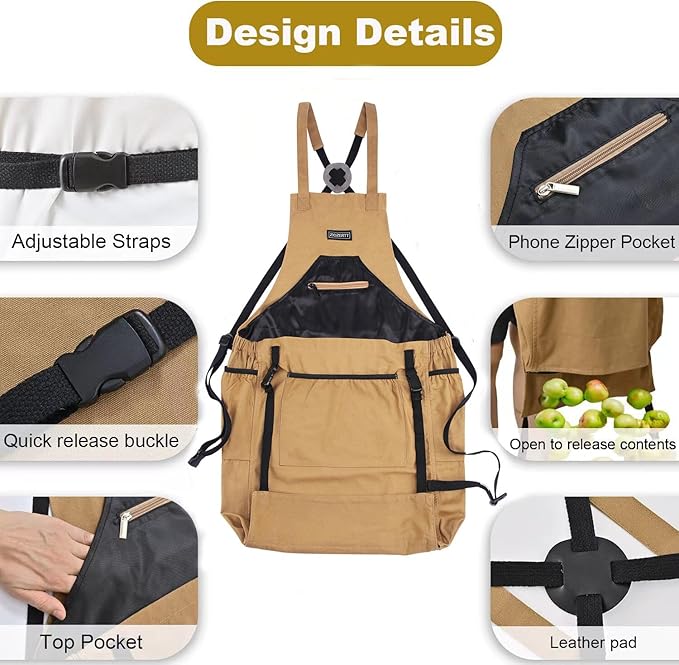 Garden Apron,Harvest Aprons with Pockets for Women and Men,Canvas Gardening Tool Belt, Gardening Gifts for Mom,Dad