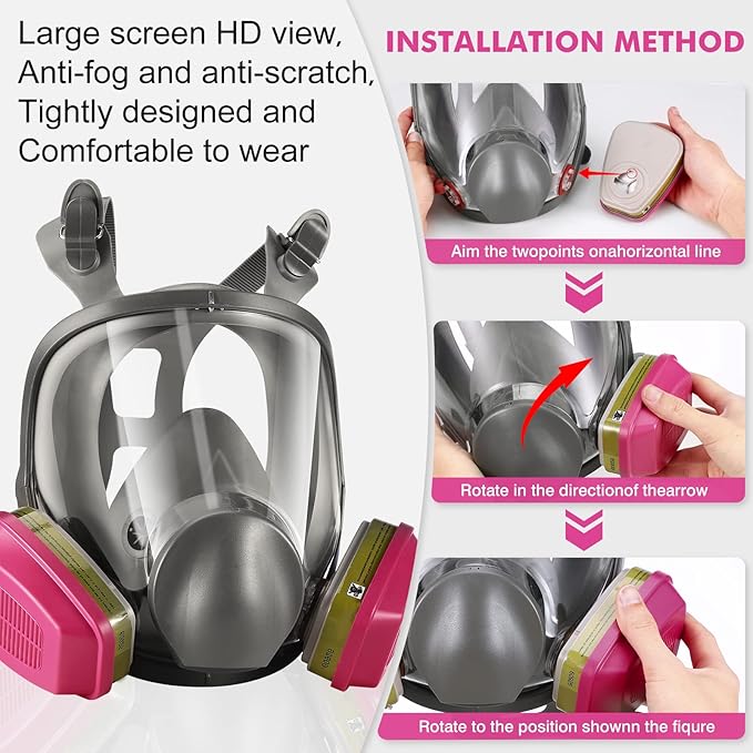 Full-Face Mask Respirator with 60926 Cartridges - Anti-fog,Reusable Gas Cover Organic Vapor Masks Survival Nuclear,Paint Mask for Painting,Dust,Formaldehyde,Epoxy Resin,Sanding,Cutting,welding