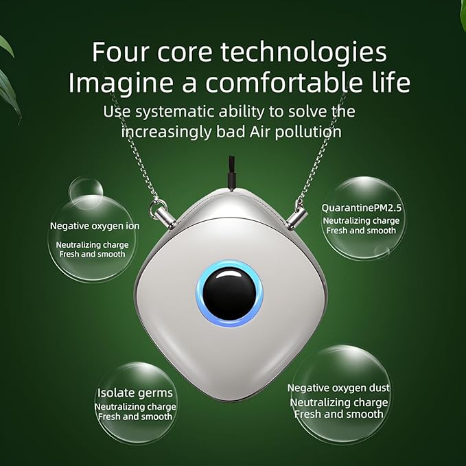 Personal Air Purifier, Chartreey Wearable Air Purifier Necklace, True 120 Million/cm³ High-Speed Negative Ion Generator Eliminates Dust, Pollen, Smoke, Maintenance Free(Pearl White)