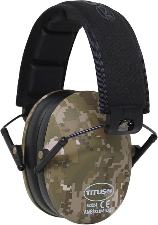 TITUS 2-Series Premium Low Profile Earmuffs, ANSI Rated, High NRR Noise Reduction, Durable Sport Band, Hearing Protection PPE