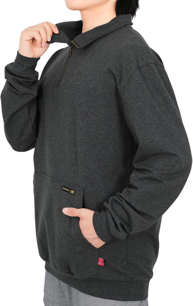 BOCOMAL FR Sweatshirts Midweight Non-Fleece Mock Neck 1/4 Quarter Zipper Water/Stain Repellent Fire Resistant Shirts