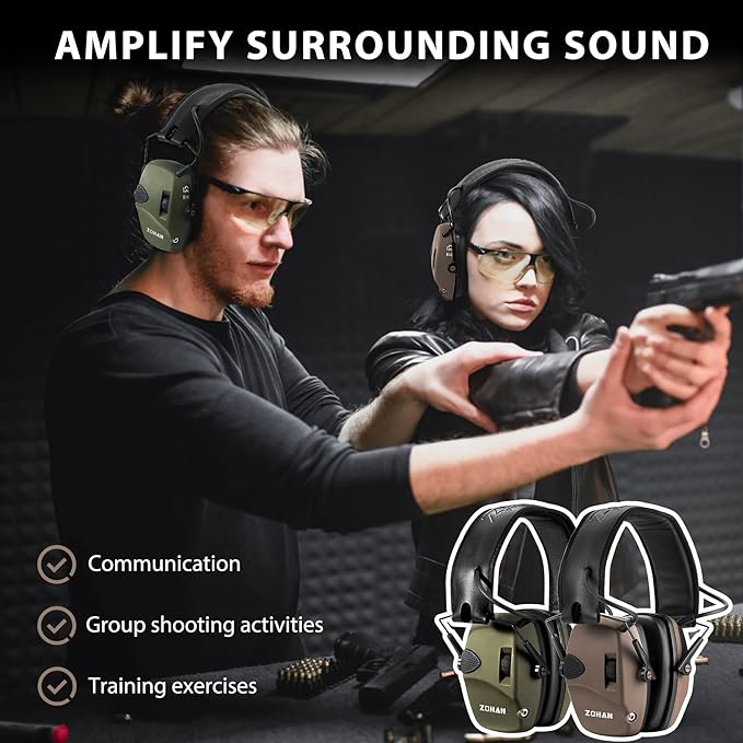 ZOHAN EM054 Electronic Shooting Ear Protection with Sound Amplification, Slim Active Noise Reduction Earmuffs for Gun Range