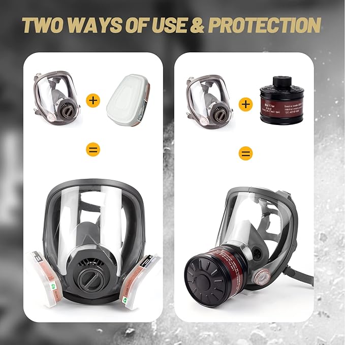 Gas Masks Survival Nuclear and Chemical, Gas Mask with 40mm Activated Carbon Filter and 6001 Filter, Respirator Mask for Dust, Vapors, Chemicals, Paint, Spray, Welding, Polishing, 4 Pack
