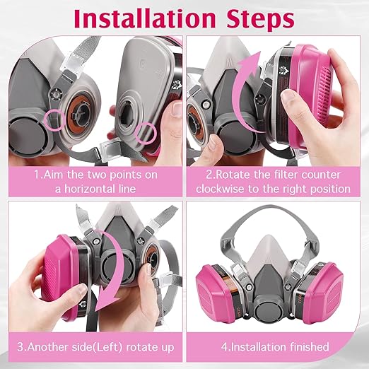 Active Carbon Gases Chemical Respirator - for Vapor,Paint,Dust,Formaldehyde,Sanding,Polishing,Spraying,Machine Polish (Pink)