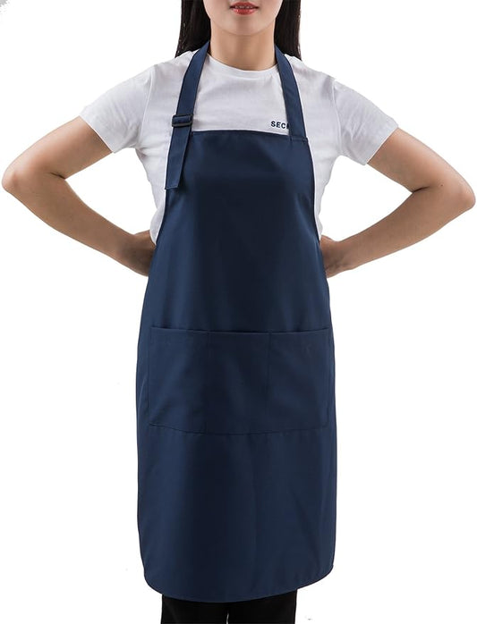 Navy Professional Resist Water Adjustable Extra Long Bib Apron 3 Pockets Home Kitchen Garden Restaurant Cafe Bar Pub Bakery for Cooking Chef Baker Servers Craft Unisex
