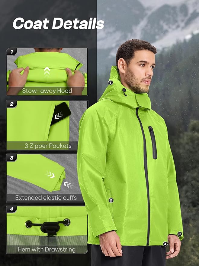 SaphiRose Men's Waterproof Rain Suit 2pcs/set Packable Rain Gear for Golf Motorcycle Fishing