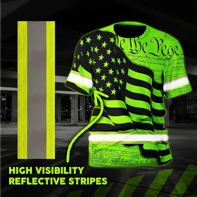 Maddly High Visibility US Flag Collection Safety Workwear Custom Name for Workers, Runners, Truckers, Patriotic