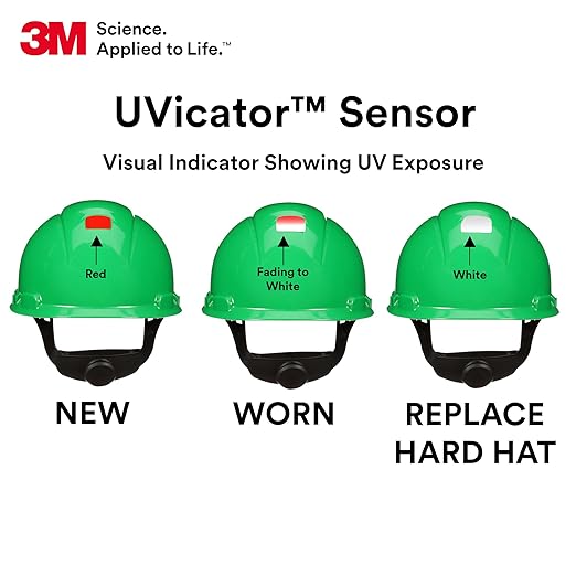 3M Hard Hat SecureFit H-704SFR-UV, Green, Non-Vented Cap Style Safety Helmet with Uvicator Sensor, 4-Point Pressure Diffusion Ratchet Suspension, ANSI Z87.1