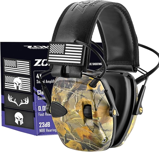 ZOHAN Electronic Shooting Earmuffs, Hearing Protection Shooters, NRR 23dB Noise Reduction Gun Range Ear Protection Headphones