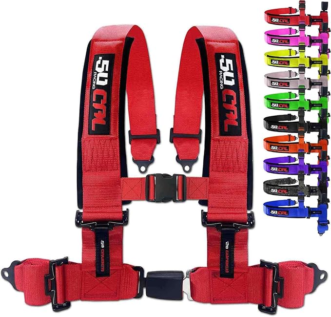 Red 4 Point Harness for Bucket Seat, Push Button Release, 10 Color Options, Racing Harness, Race Car, Off Road Vehicle, UTV, RZR (1 Unit) [6031]