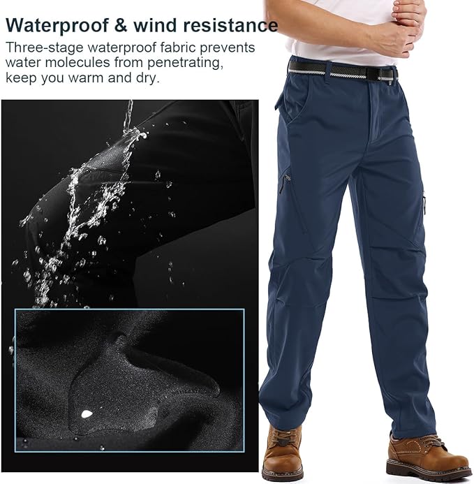 Jessie Kidden Mens Waterproof Hiking Pants, Outdoor Snow Ski Fishing Fleece Lined Insulated Soft Shell Winter Pants