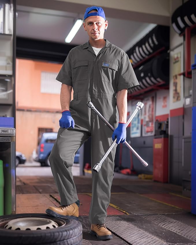 HISEA Men's Short Sleeve Zip Up Coverall, Twill Stain & Wrinkle Resistant Mens Work Coverall with Multi Pockets