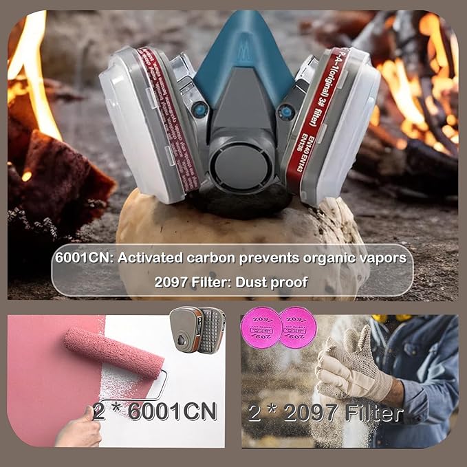 Respirator Mask with Filters, Welding Respirator Paint Mask Reusable Gas Mask Full Face Respirator