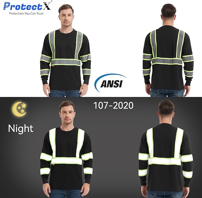 ProtectX High Visibility Long Sleeve Shirts Reflective Hi Vis Safety Shirt for Men Women Class 2-3 Construction Shirt 1 Pack