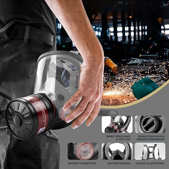 Gas Masks Survival Nuclear and Chemical, Gas Mask with 40mm Activated Carbon Filter and 6001 Filter, Respirator Mask for Dust, Vapors, Chemicals, Paint, Spray, Welding, Polishing, 4 Pack