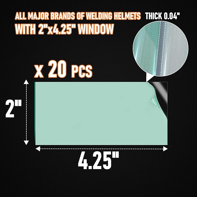20Pcs - 4.25" x 2" - Universal Welding Helmet Clear Lens - Replacement Welding Helmet Lens