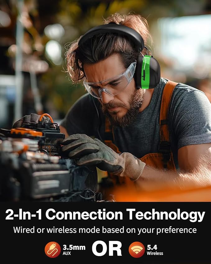 Gel Cushions Ear Muffs, Bluetooth 5.4 Hearing Protection Headphones with 1200mAh Battery, 120H Working Time, 30dB SNR, Larger Buttons for Easy Operation, Superior Stereo Sound Quality