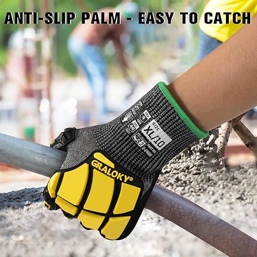 Work Gloves Men, ANSI A6 Cut Resistant Gloves, Impact Gloves for Men Women, Safety Work Gloves with TPR Protection, Nitrile Coated Heavy Duty Work Gloves, Touchscreen Mechanic Gloves, Large