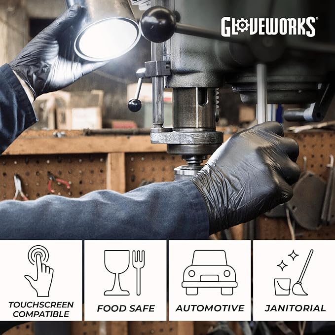 GLOVEWORKS Black Nitrile Gloves, Disposable, Latex Free, 5 Mil