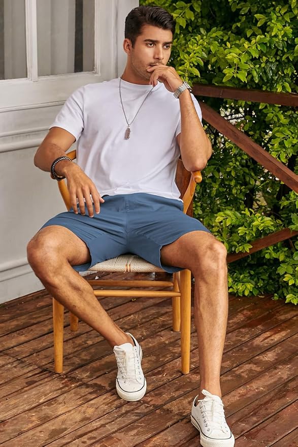 JMIERR Mens Casual Shorts - Cotton Drawstring Summer Beach Stretch Twill Chino Golf Shorts