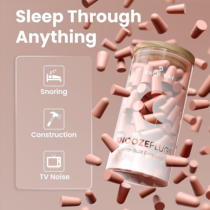 SnoozePlugs Ultra Soft Foam Earplugs for Sleeping, 60 Pairs Comfortable Foam Ear Plugs for Side Sleepers- 33db NRR Nightime Earplugs for Snore Blocking, Noise Canceling Sleep Noise Reduction