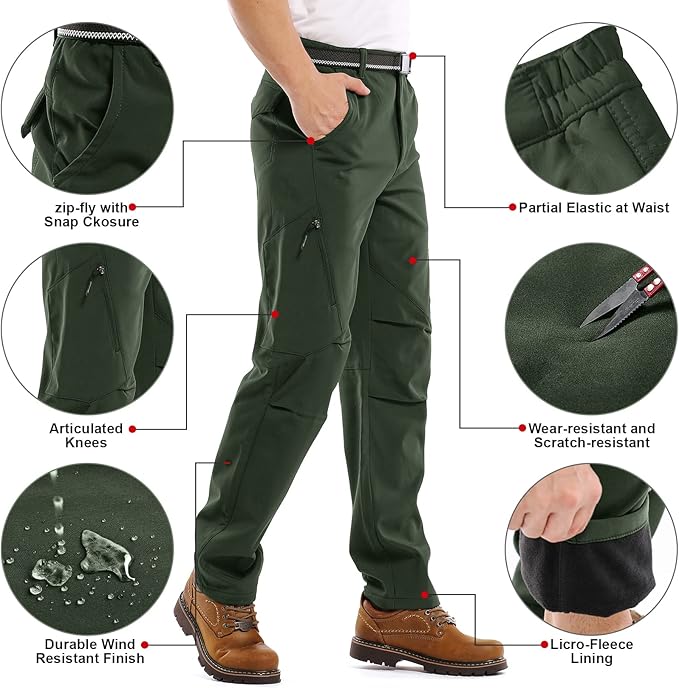 Jessie Kidden Mens Waterproof Hiking Pants, Outdoor Snow Ski Fishing Fleece Lined Insulated Soft Shell Winter Pants