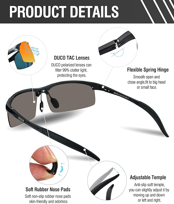 DUCO Mens Sports Polarized Sunglasses UV Protection Sunglasses for Men 8177s