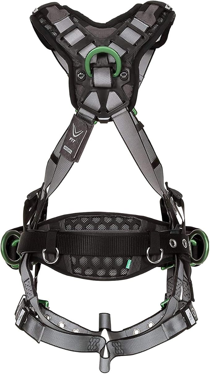 MSA V-FIT Standard Safety Harness - Polyester & Nano-Technology Treated Web Full Body Harness Back, Shoulder Padding, Gray