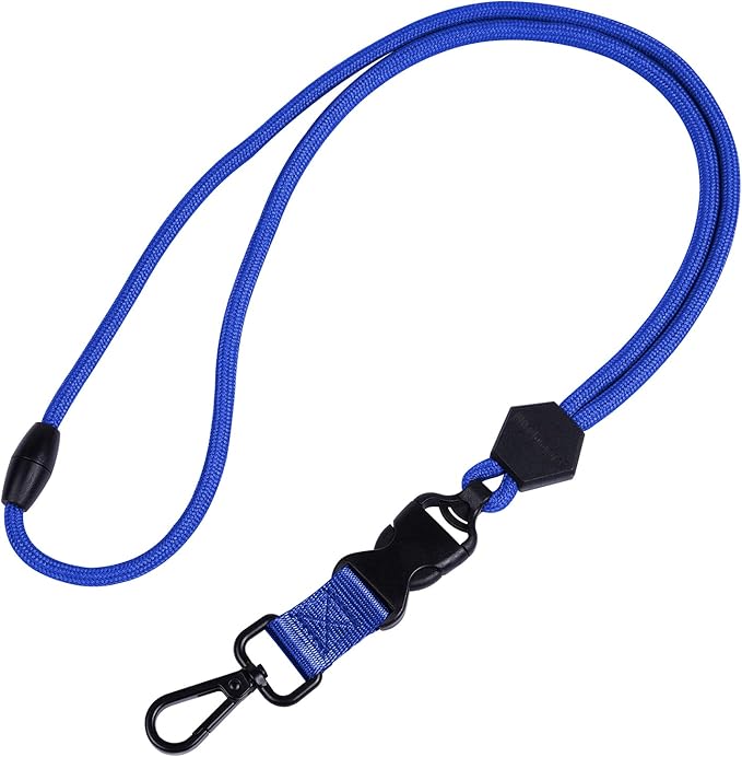 Wisdompro 2 Pack of 23 inch Durable Round Cord Heavy Duty Lanyard with Safety Breakaway Buckle, Detachable Buckle and Metal Hook for ID Card Badge Holder and Keys - Blue and Army Green