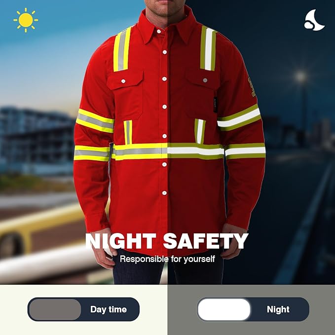 SKSAFETY 7oz FR Shirts for Men, Welding Shirt Hi Vis Flame Resistant 100% Cotton Fire Retardant Longsleeve Shirt CAT2/NFPA