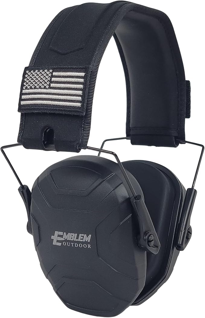 Shield XT Shooting Ear Protection for Gun Range | NRR 24dB | Construction Hearing Protection for Adults and Kids | Slim Noise Reducing Ear Muffs for Sport and Safety (Black) by Emblem OD