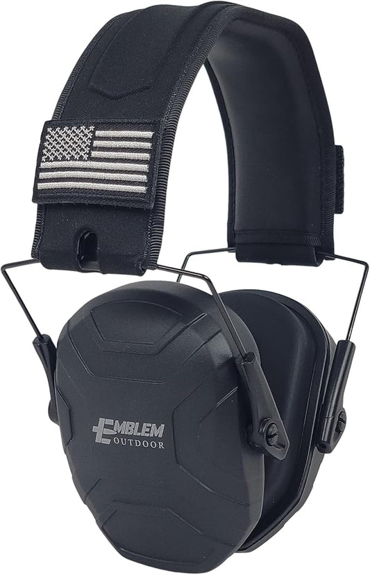 Shield XT Shooting Ear Protection for Gun Range | NRR 24dB | Construction Hearing Protection for Adults and Kids | Slim Noise Reducing Ear Muffs for Sport and Safety (Black) by Emblem OD